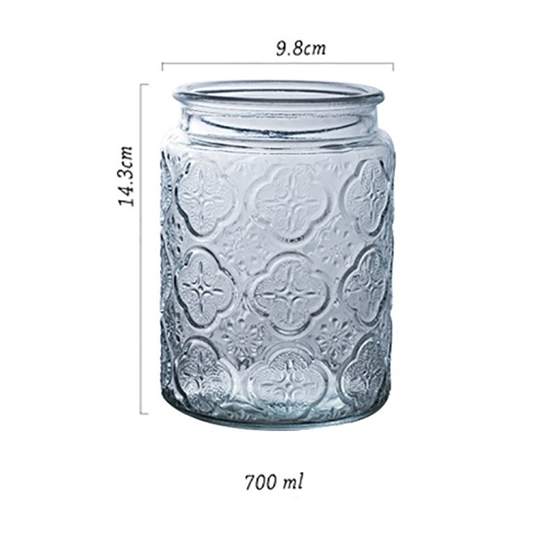 Relief Glass Storage Jar Carved Flower with Wooden Lid Sugar Crystal Jars Seal Tea Caddy Grain Dispenser Kitchen Supplies: A