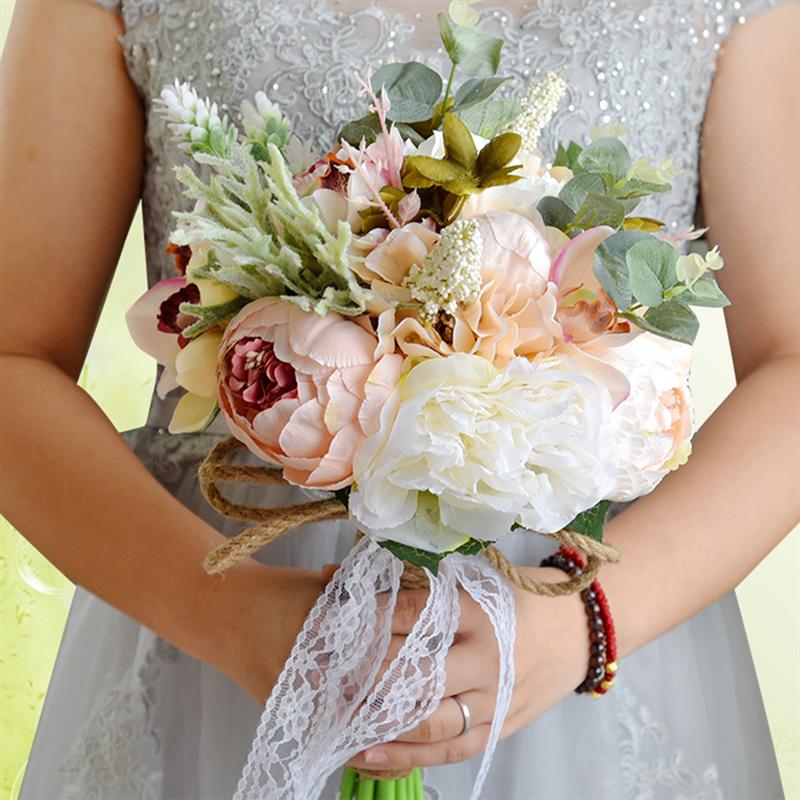 Bryllupsbukett silke brudepikebukett brudebukett kunstige blomster til bryllupsfest: Stil 13