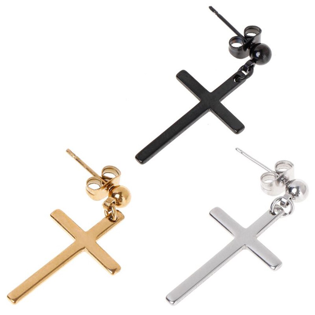 1pc Schwarz Kreuz Ohrring Männer Titan Stahl Ohrringe Hipster Persönlichkeit Straße Tropfen/Baumeln Ohrringe Frauen Punk Stil