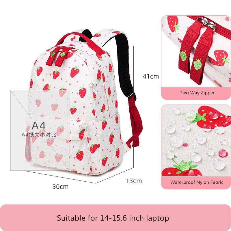 OKKID children school bags for girls cute strawberry pattern backpack for school student waterproof nylon backpack kids book bag