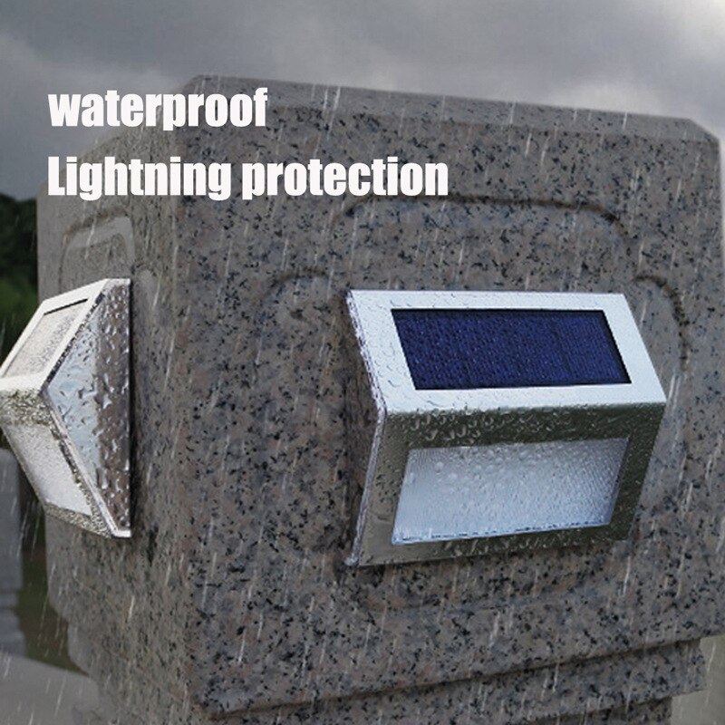 Solar Deck Lights Bright 3 LED Stair Light Outdoor Waterproof Stainless Steel Wireless Lighting for Balcony Garden Yard Fence
