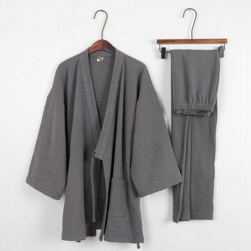 Japonés estilo Retro de algodón de los hombres pantalones de pijama conjunto antiguo tradicional Albornoz de Kimono trajes Hanfu dormir y salón