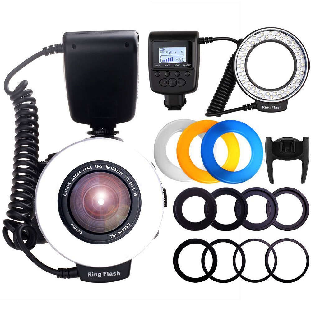 RF-550D LED Macro Ring Flash Light Speedlight Speedlite for Canon Nikon Sony Hotshoe Olympus Panasonic Pentax Flash fc100