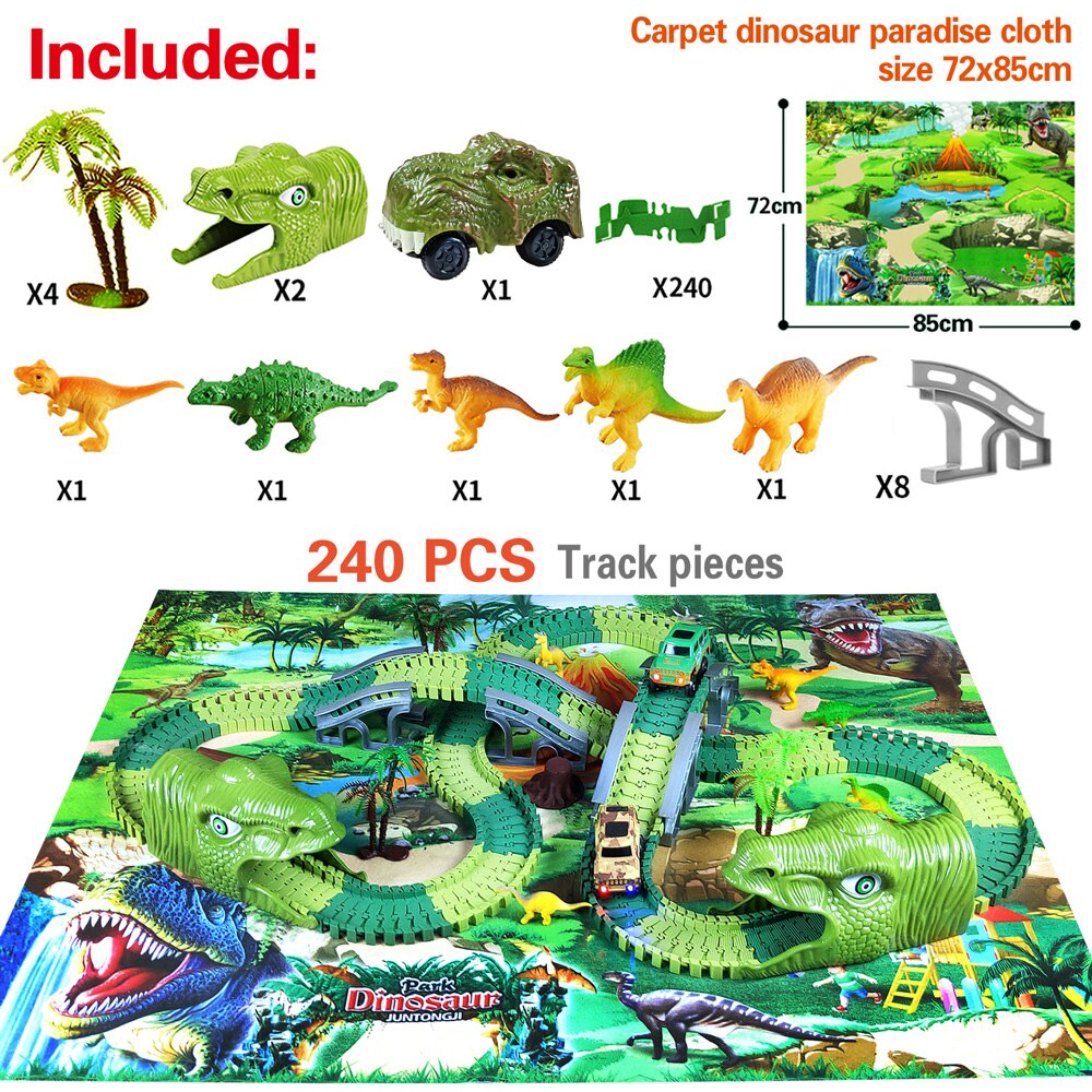 Dinosaurus Park Tapijt Spoorweg Speelgoed Auto Spoor Racing Spoor Speelgoed Set Race Track Flash Light Auto Speelgoed Voor Kinderen Jongens: Licht Groen