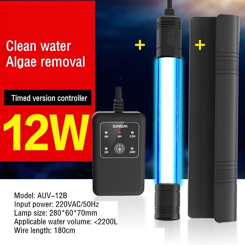 SUNSUN – lampe de stérilisation UV 3W-14W, éclairage étanche avec couvercle pour Aquarium: AUV12B