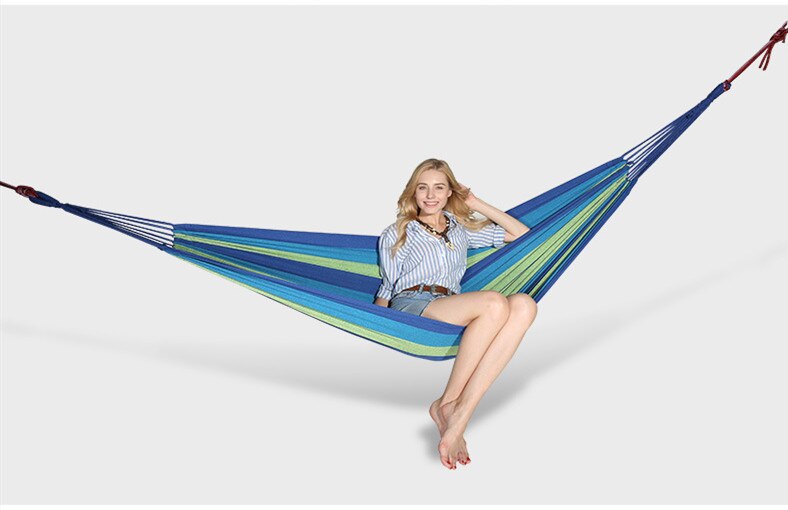 Wilde Camping Canvas Hangmat Enkele Dikke Outdoor Lente Tour Leisure Hangmat Outdoor Ontspannen Camping Babybedjes: Blauw