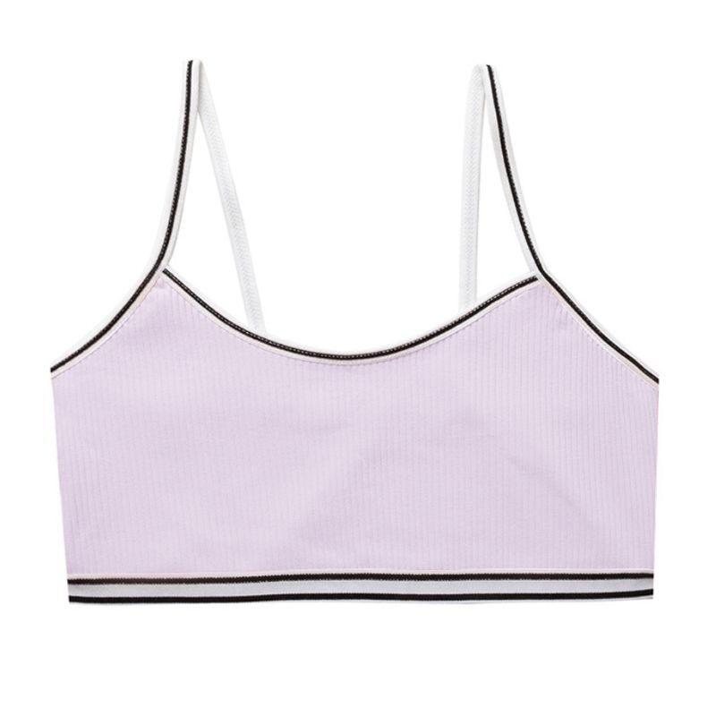 Tenåringer pubertet jente søt godteri farge sport trening bh undertøy stripet lappeteppe tråd ribbet trådløs bralette Vest 8-16t: 2