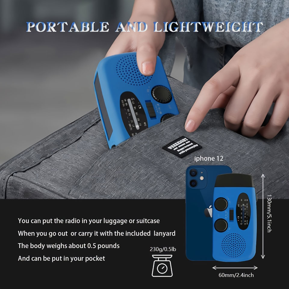 2000mAh rechargeable portable radio Solar Hand Crank emergency radio survival Weather Radio fm USB Charging battery operated