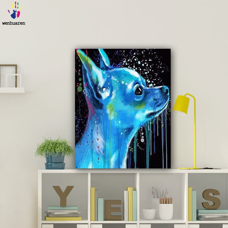 DIY Colorings Pictures By Numbers With Colors Blue Dog Picture Drawing Painting By Numbers Framed Home