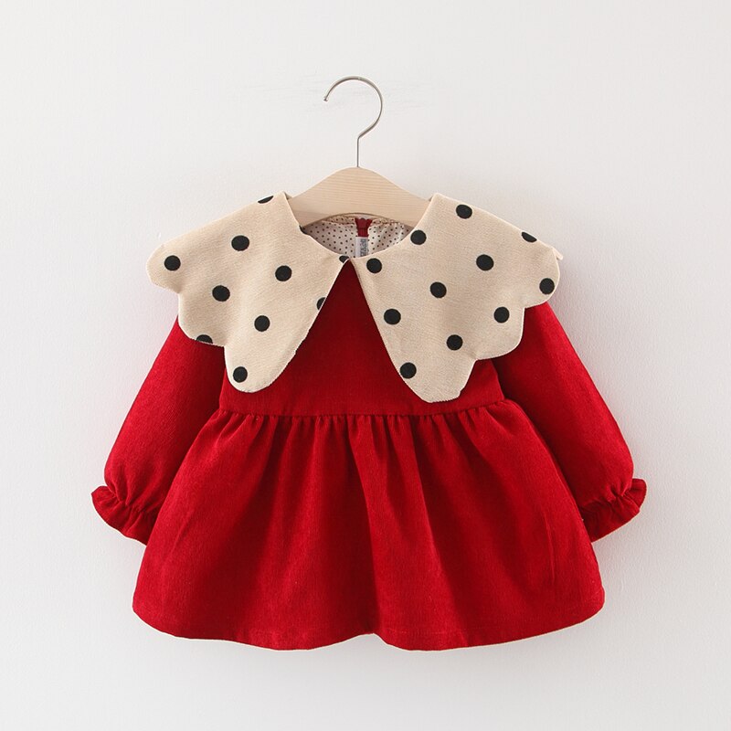Baby Mädchen Kleid Baby Prinzessin Kleidung Herbst Winter Kabel Punkt Lange Ärmel Kleidung Baby Mädchen Kleidung 0-4T: rot / 12m