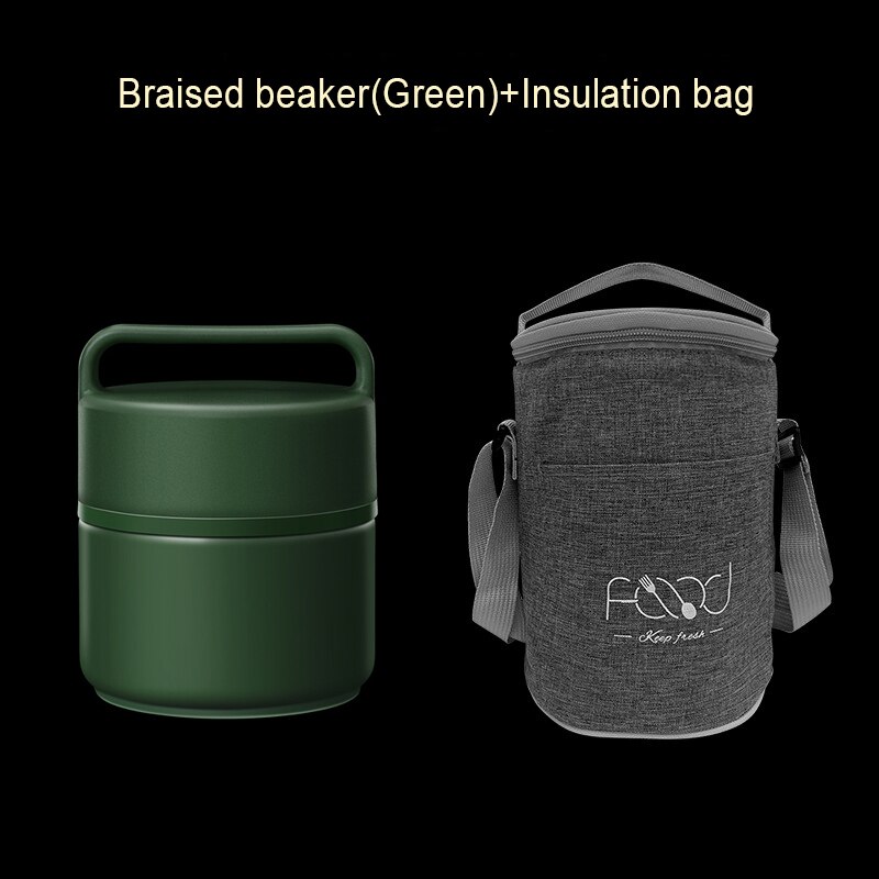 1300Ml Rvs Lunchbox Soep Pap Cup Met Lepel Draagbare Koud En Warm Isolatie Container Kantoor Gaan voedsel Jar: Green with bag