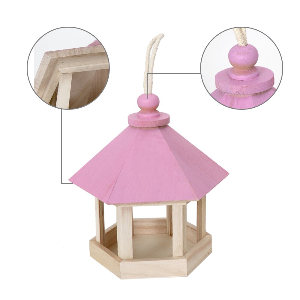 Outdoor Wooden Bird Feeder Garden Wooden Bird House Food Container Feeder With Hanging Rope /Blue ^_^