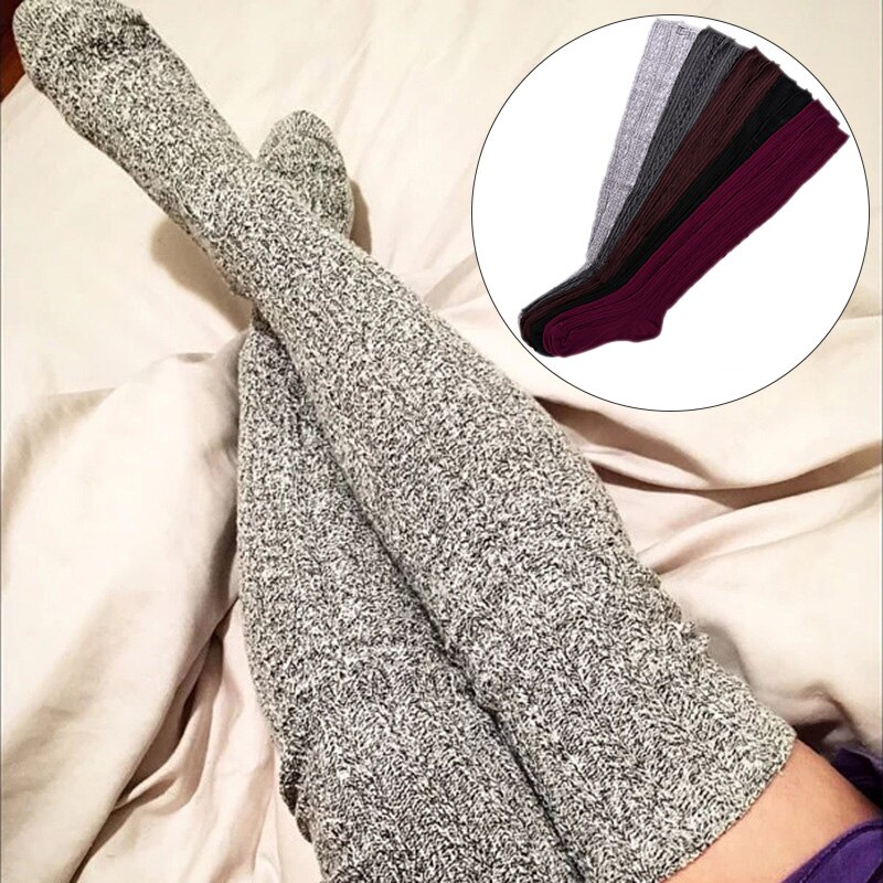 Gebreide overknee lange laarzen meisjes dames herfst winter overknee sokken dames winter dijhoge warme sokken