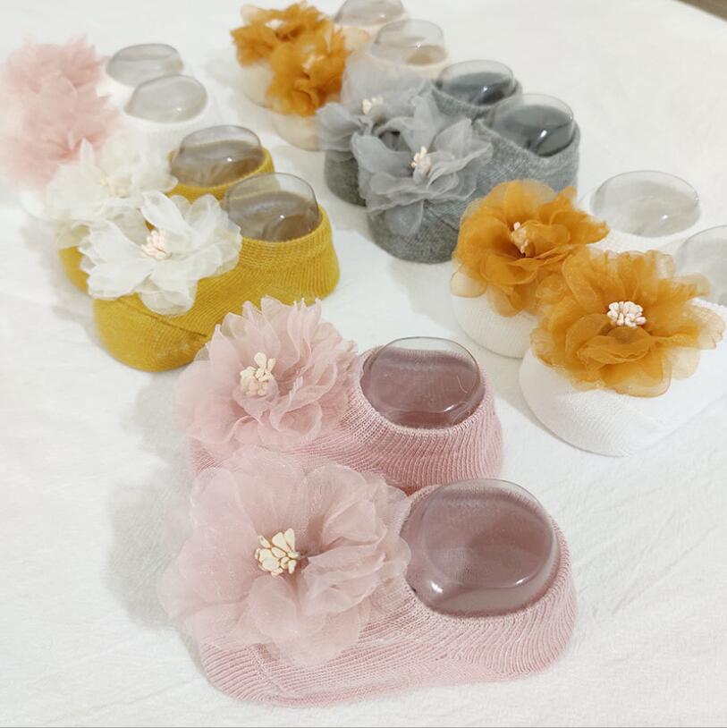 Cute 3D Flower Baby Socks Spring Summer Infant Baby Floor Socks Soft Cotton Anti-Slip Boat Socks for Princess Girls Accessories