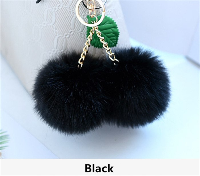 Leuke Pluizige Faux Konijnenbont Bal Pompom Sleutelhanger Cherry Gold Sleutelhanger Pom Pom Sleutelhanger Bag Charms Wedding trinket: Black