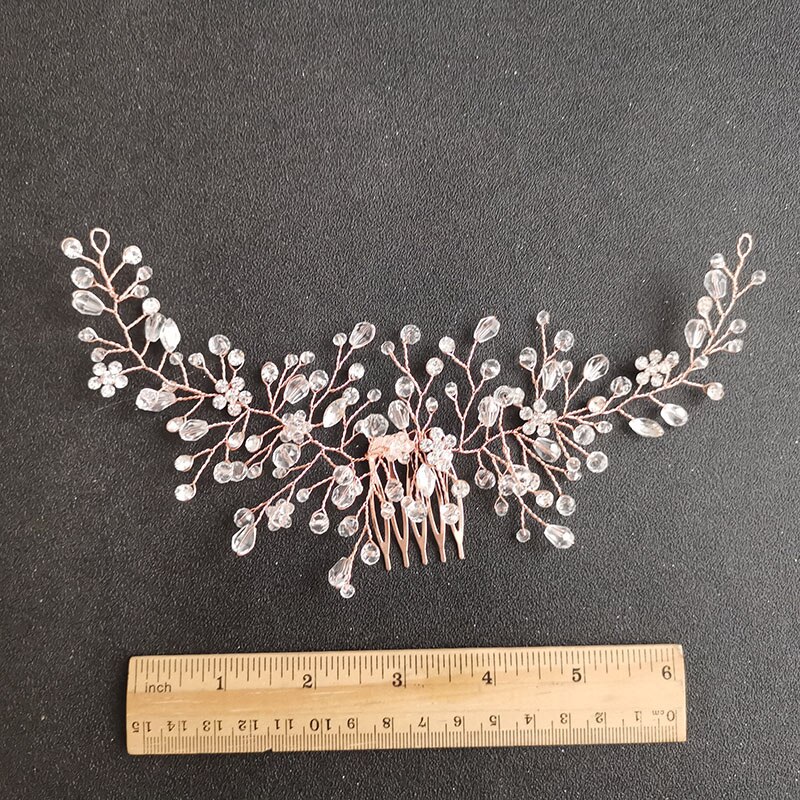 SLBRIDAL srebrny kolor różany złoty kryształki górskie ślubne akcesoria do włosów stroik wianek dla panny młodej druhny kobiety biżuteria: 4076 Rose Gold