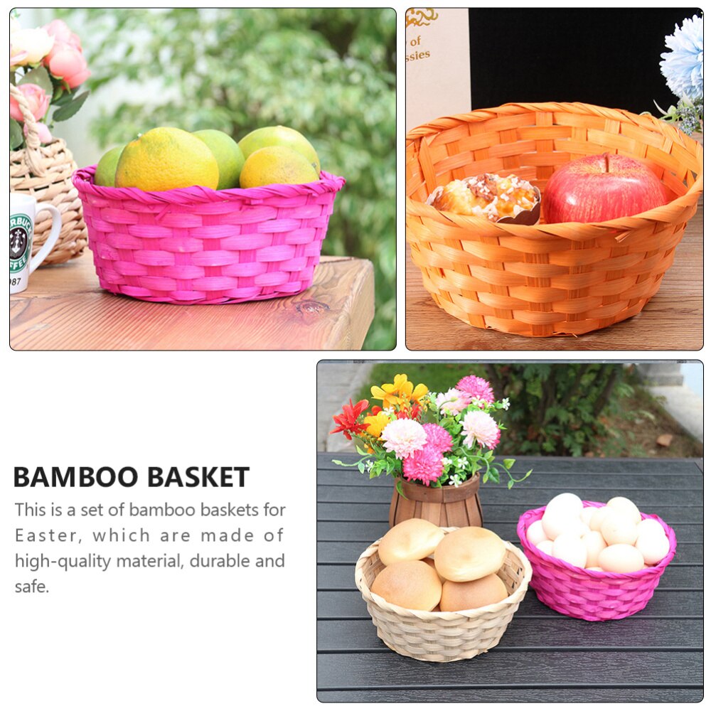1 Set 4 Pcs Bamboo Baskets Colorful Easter Egg Baskets Children's Day Baskets