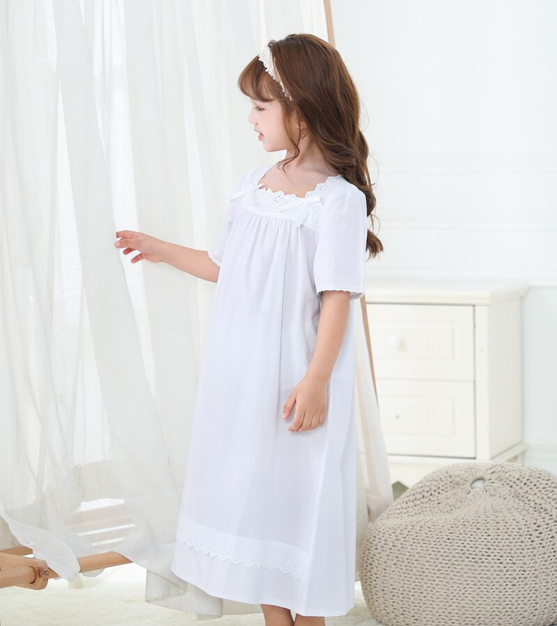 Girls Leisure Nightdress Soft Cotton Sleeping Dress Kids Sleepwear Ankle Length Home Clothing Nighty Comfortable Nightgowns