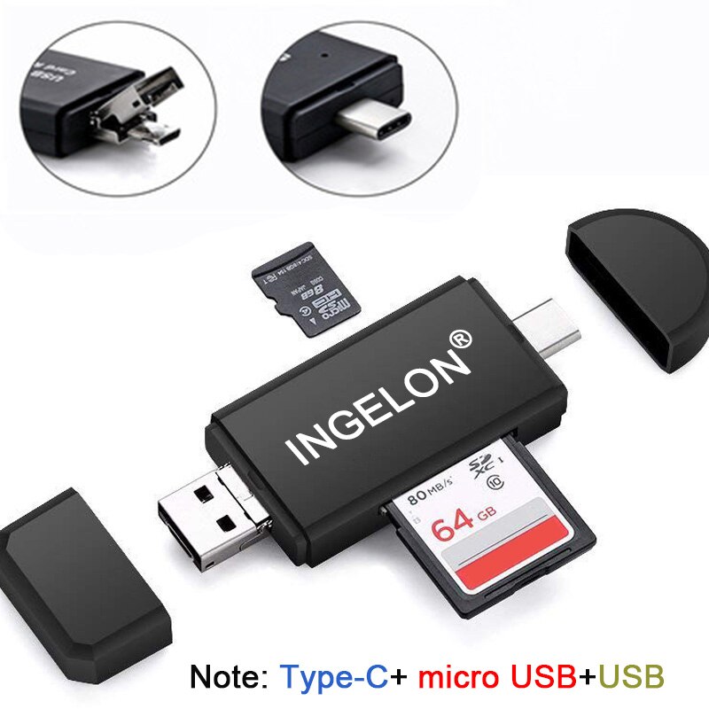 Ingelon universell kortläsare usb c otg tf sd-kortläsare microsd mmc android datorförlängningsadapter för kamera sd-läsare: R320-3 i 1- läsare