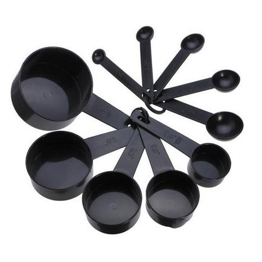10 Uds. Cucharas de plástico negro para medir de cocina, cucharada de azúcar para café, tartas, hornear, harina, tazas medidoras, utensilios de cocina: Default Title
