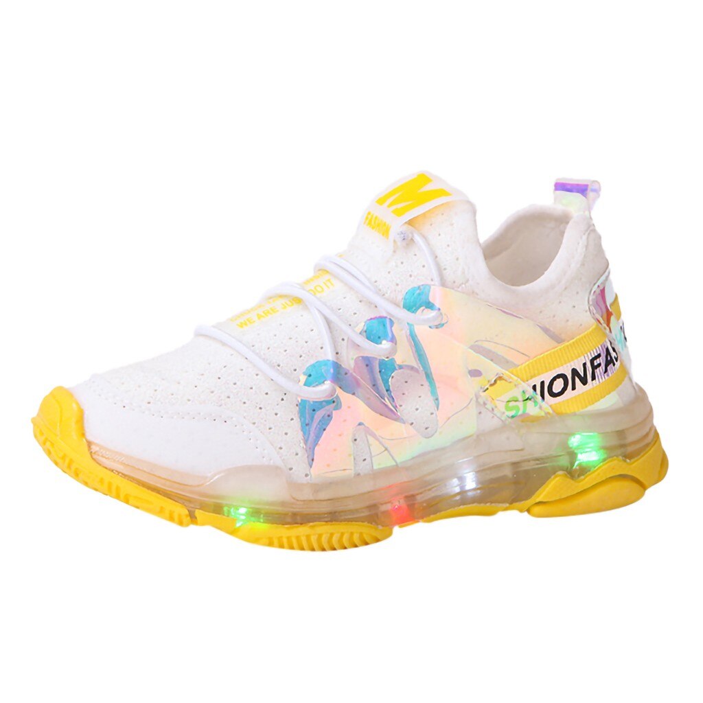 Children Kid Baby Girls Boys Mesh Letter Led Luminous Sport Run Sneakers Shoes