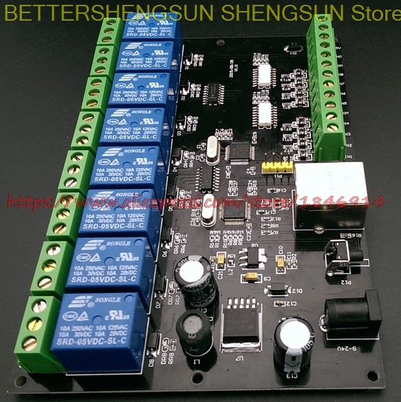 8 way network relais Ethernet/IP relais TCP/8 MODBUS in 8 out van de schakelaar hoeveelheid PLC vertraging