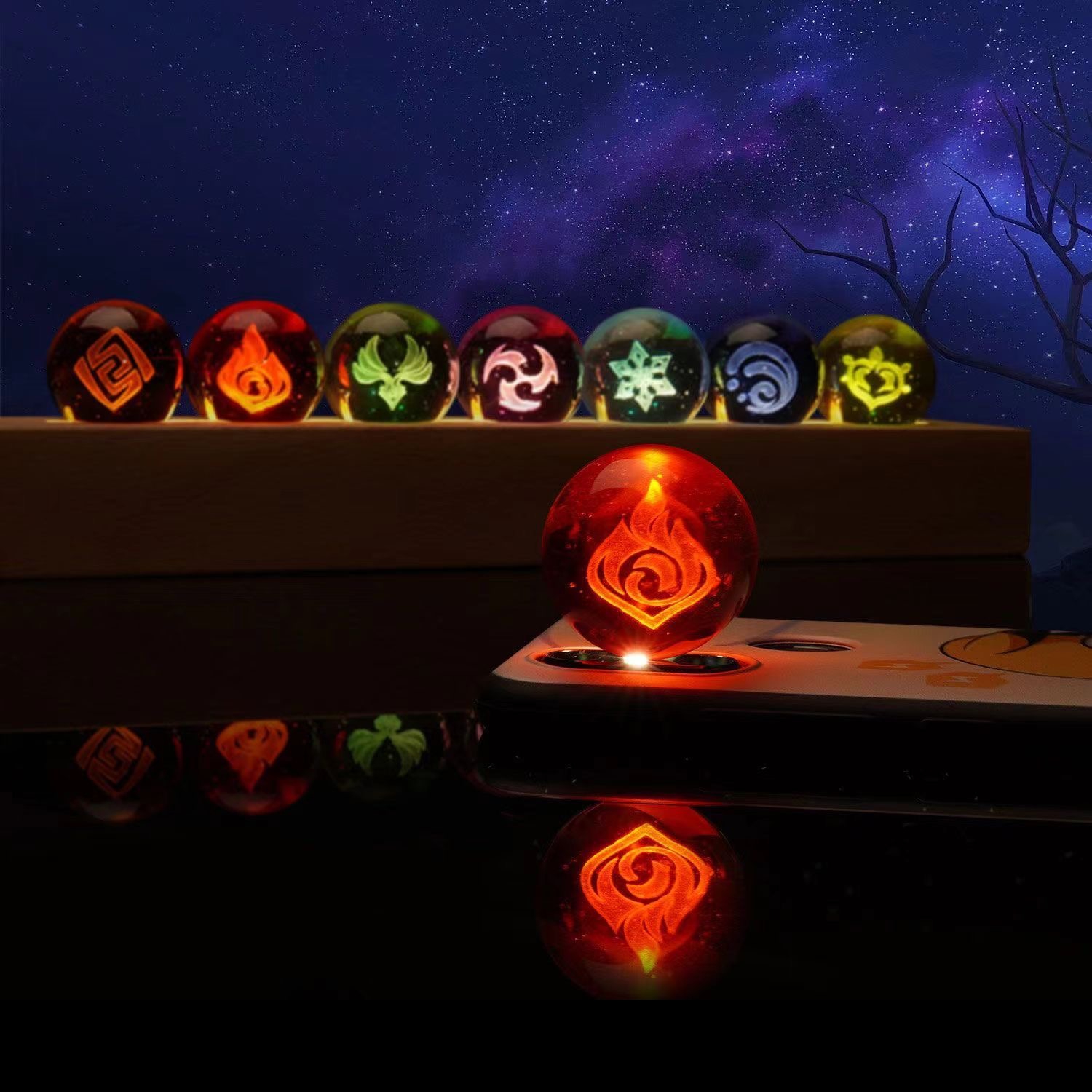 Anime Game Peripheral God's Eye 3D Stereoscopic Luminous Crystal Ball Desktop Ornaments Cartoon Secondary Yuan: Red