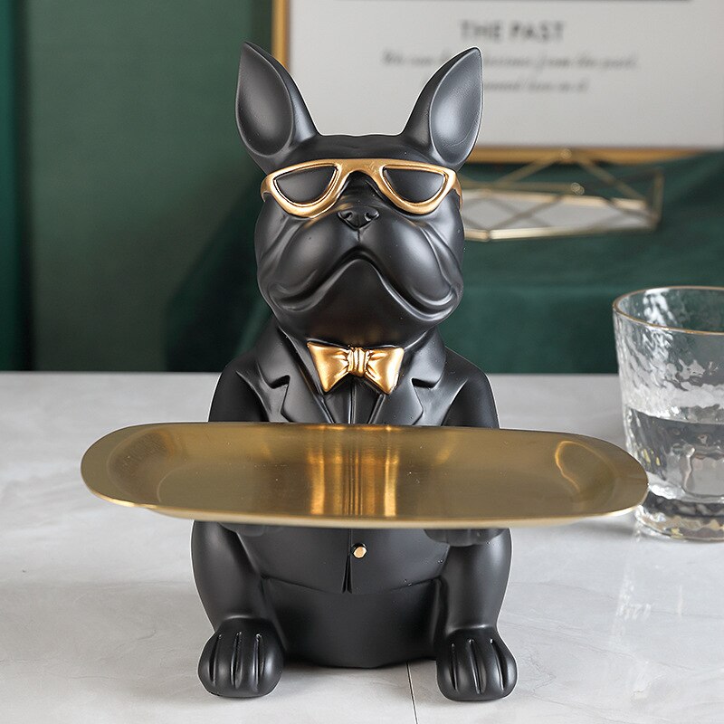 Bandeja de almacenamiento para llaves de Bulldog, bandeja para llaves de puerta, estilo nórdico, decoración para el hogar con personalidad: Black