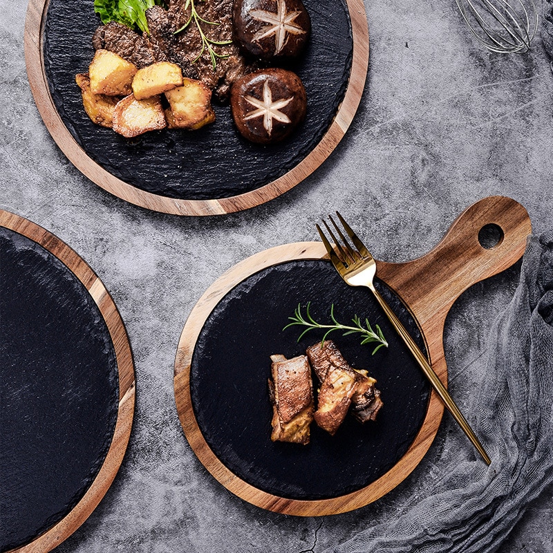 Kinglang acaciahouten pizzaplaat, westerse sushi steakplaat, restauranttaartdisplay