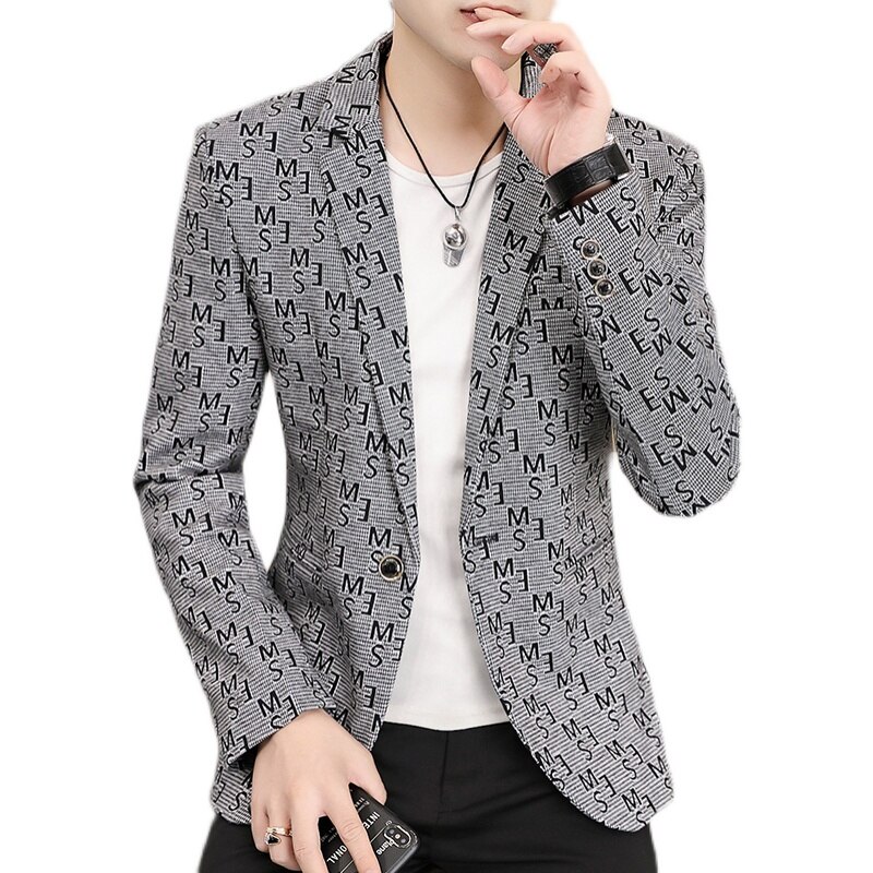 Full Print Blazers for Men Autumn Winter Casual Suit Jacket Slim Wedding Business Dress Coat Street Wear Social Blazer Masculino