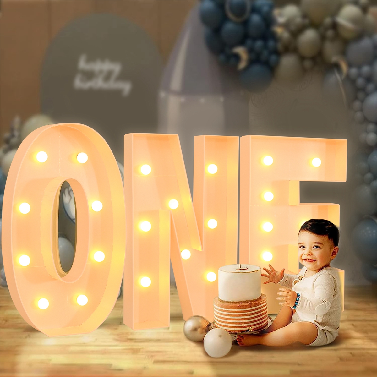 Caja de marco de luz Led con letras gigantes de 9,5 CM, decoración para de boda, Navidad, 1er cumpleaños, caja de relleno de globos con nombre DIY