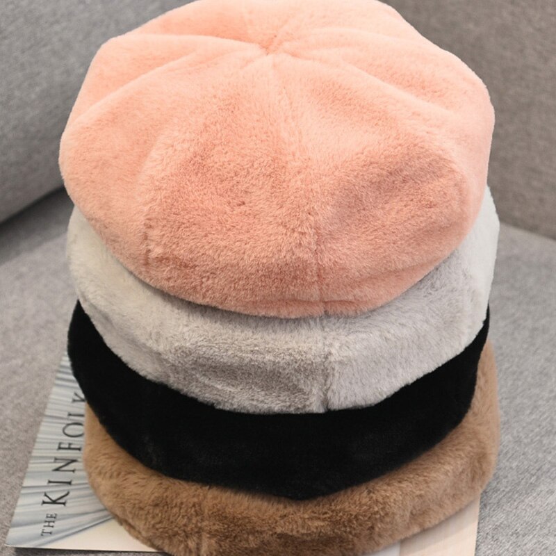 Femmes élégantes fausse fourrure bérets chapeaux décontracté couleur unie automne fille hiver coupe-vent chapeau femme Simple Vintage casquettes