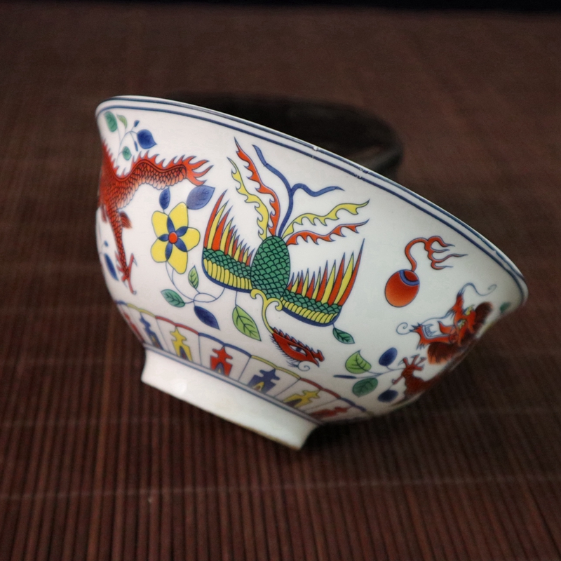 Delicate Antique Chinese Colorful Dragon Phoenix Porcelain Bowl