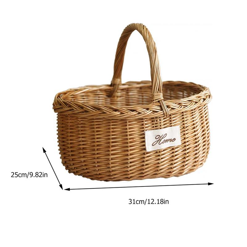 1Pc Tote Basket Picnic Basket Weaving Basket Willow Weaving Basket Portable Outdoor Fruit Storage Holder