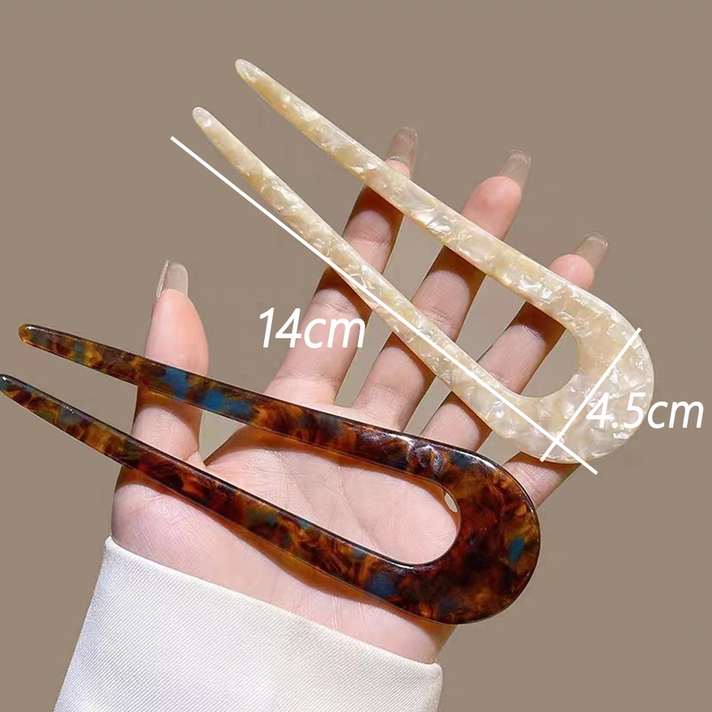 Horquillas simples en forma de U con estampado de leopardo, horquilla para el pelo geométrica de acetato para hacer moños, herramientas de peinado Vintage DIY para mujeres y niñas