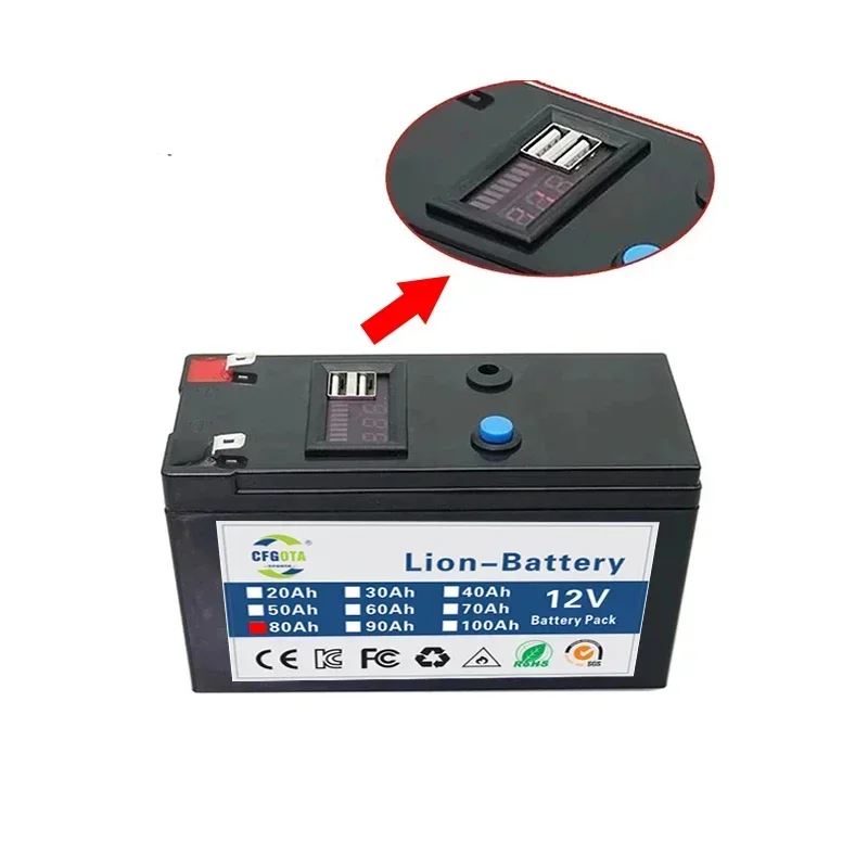 Batterie Li-ion 18650 12V 90Ah, BMS intégré, pour pulvérisateur, véhicule électrique, lampe LED, Batterie Lithium haute capacité