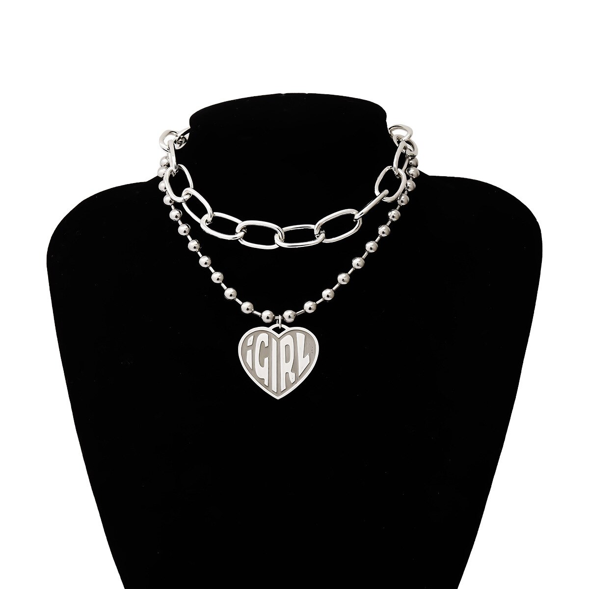 punk Igirl serce wisiorek naszyjnik dla kobiet biodro chmiel masywny warstwowe choker łańcuszek biżuteria Collares kołnierz bijoux Femme prezent