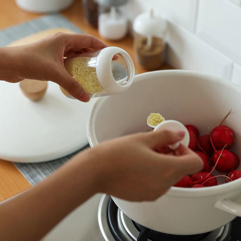 Kruidkruik Met Deksel Lepel Set Plastic Kruid Specerij Blikken Zout Opslag Container Seal Doos Peper Kruiden Blikjes Keuken Organizer