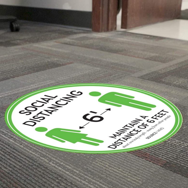 1pc Social Distancing Floor Decals Safety Floor Sign Poster Maintain 6 Foot Distance Anti-Slip Commercial Grade 11" Round