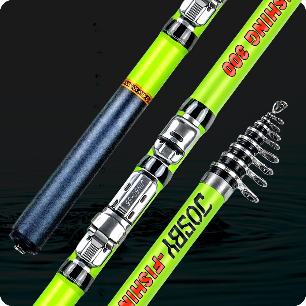 JOSBY Carbon Fiber Rock Fishing Rod Telescopic Feeder Pole Spinning Carp Portable Travel Ultralight Mini 1.5M-3.0M: Green / 2.7M