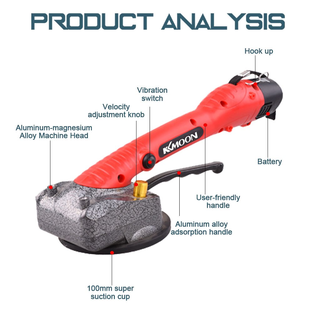 10-150Hz Tile Tiling Machine Wall Floor Tiles Laying Vibrating Tool with 100*100mm Suction Cup One-handed Tile Tiling Machine