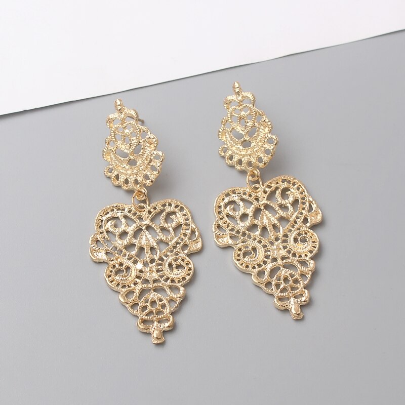 Retro Holle Boheemse Mode Blad Hanger Oorbellen voor Vrouwen Eenvoudige Legering Bloem Brincos Lange Sieraden Accessoires Meisje