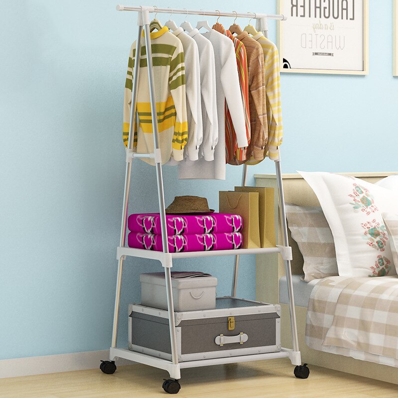 Eenvoudige Driehoek Kapstok Rvs Mobiele Verwijderbare Kleding Opknoping Magazijnstelling Hanger Vloer Stand Kapstok Met Wiel