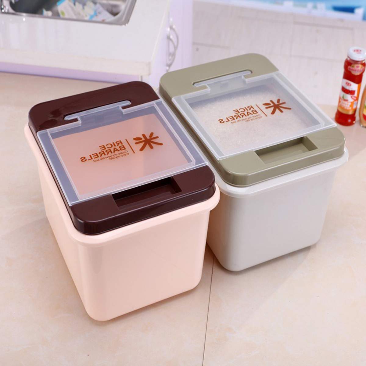 10/15Kg Rice Storage Box Sealed Moisture-proof Large Capacity Grain Flour Flip Container Kitchen Double Seal Rice Storage Box
