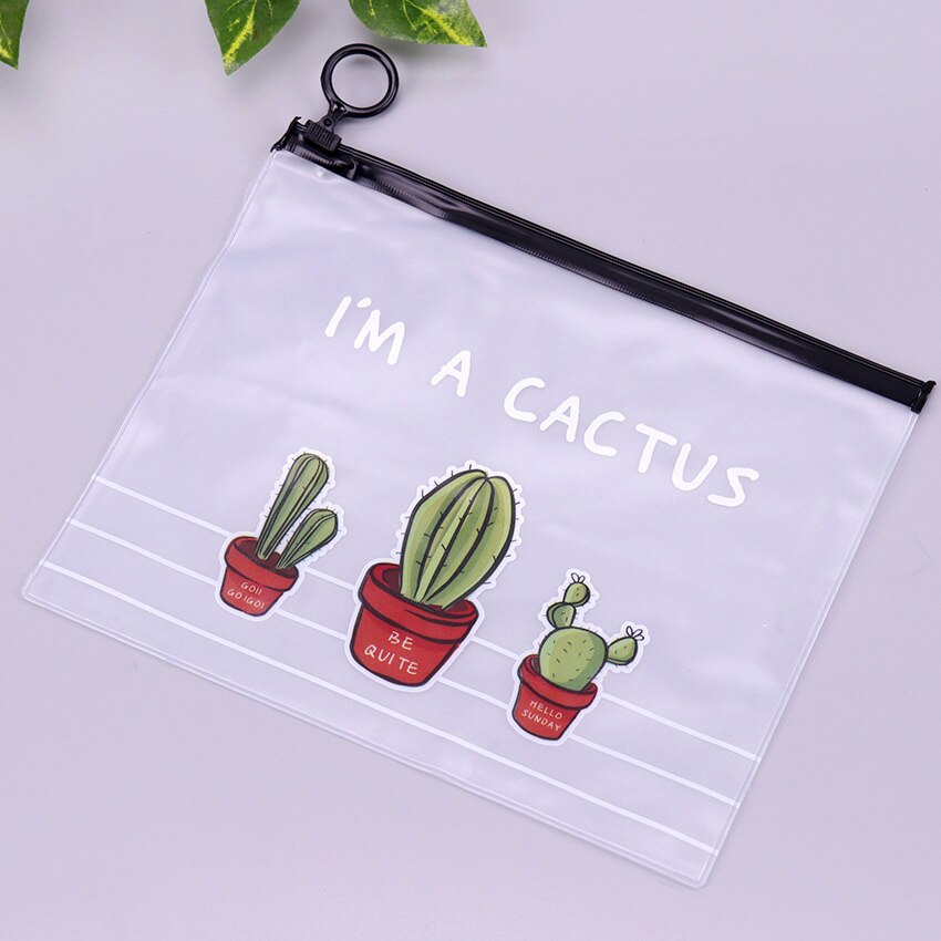 Cactus PVC Waterproof Pencil Cases Transparent Stationery A5 File Folder Storage Office School Supplies Pencil Bags for Girls: Three Cactus