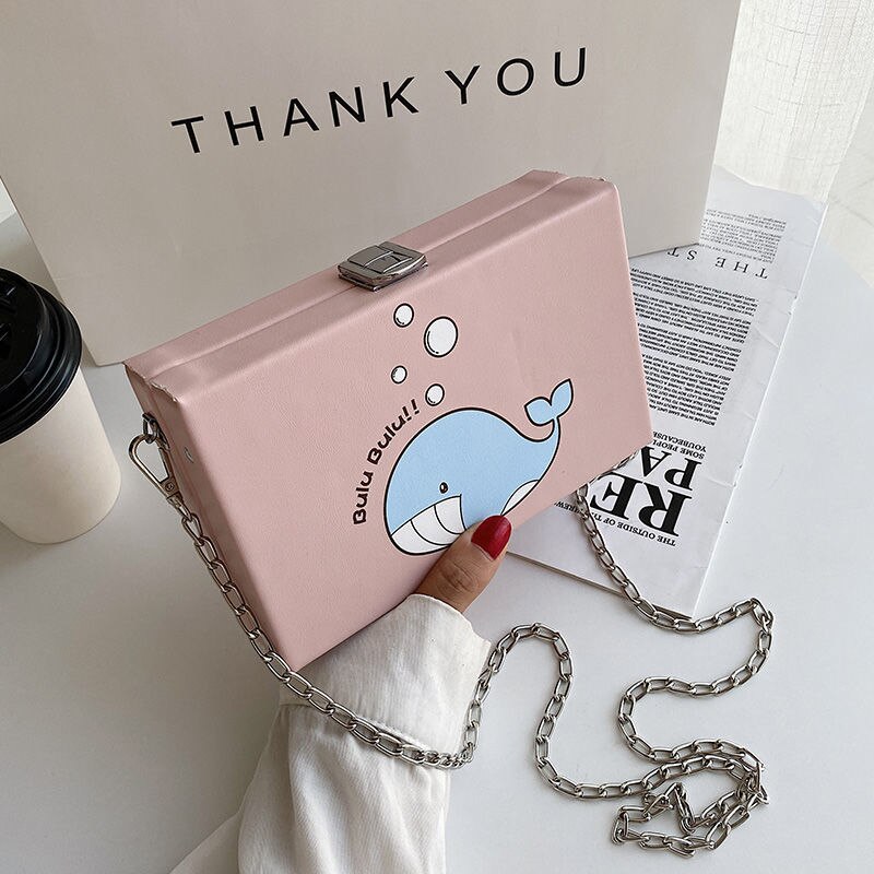 Cute Whale Pu Leather female Flap Clutch Shoulder Bag Crossbody Mini Messenger Bag For Women Bolsa: pink A01