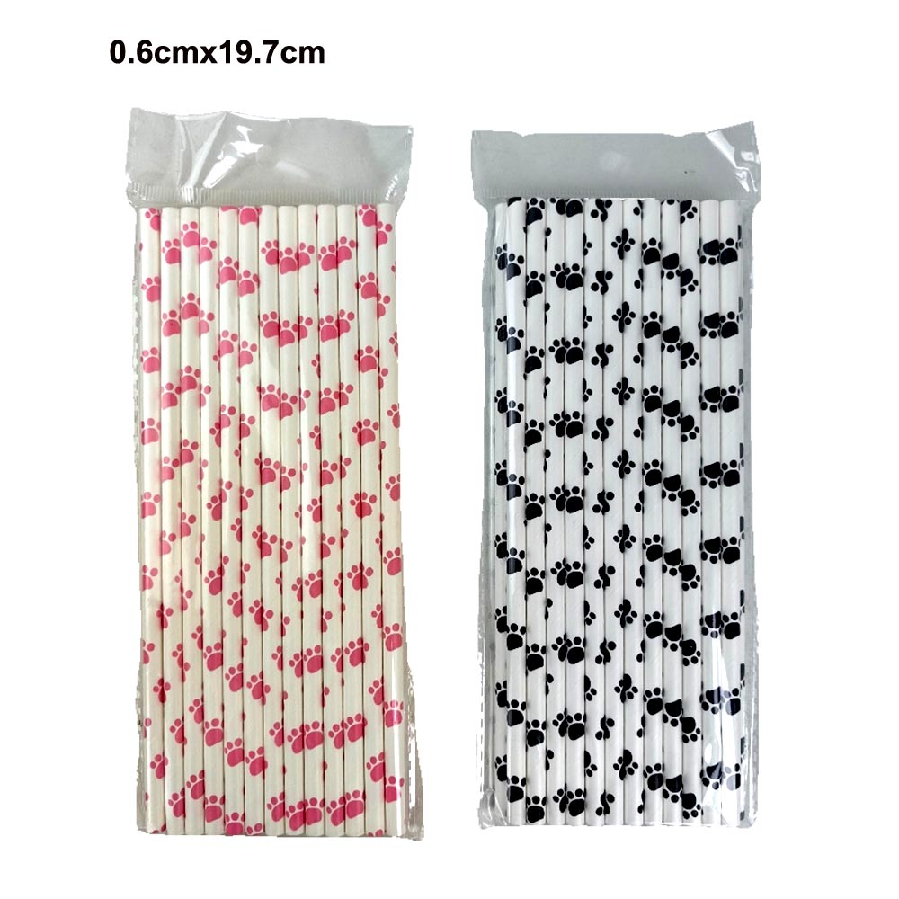 Canudos de papel com estampa de pata de cachorro, 25/50/100/200 peças, canudos de papel para cachorro, canudos para beber temáticos de cachorro, decorações de festa de aniversário de cachorro