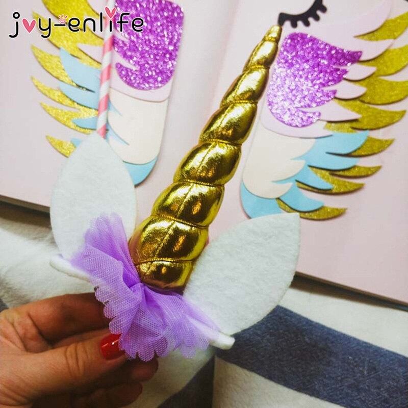 1 uppsättning unicorn födelsedagstårta vingar dekor tecknad enhörning tårta toppers födelsedagsfest dekoration barn cupcake wrappers cake topper
