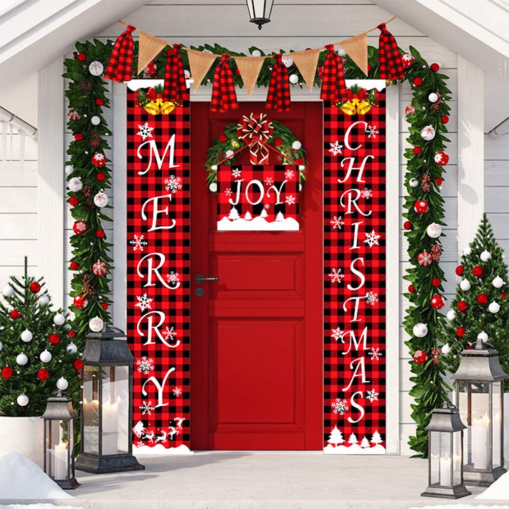1 par rød sort gitter hjem juledekoration dør gardin ornament hængende dørskilt foran fest dørbøjle til hjemmet