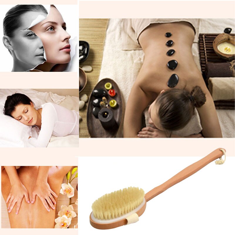 1Pc Gekwalificeerde Douche Borstel Natuurlijke Lange Houten Borstel Massager Bad Douche Terug Spa Afneembare Scrubber